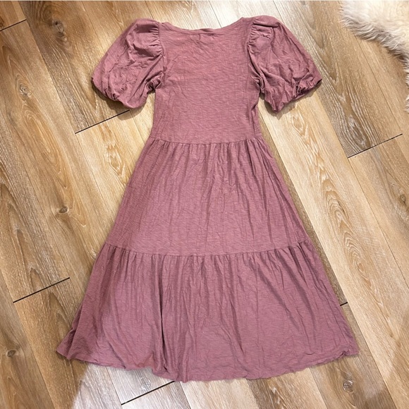 Nation Ltd Geri Puff Sleeve V-Neck Tiered Midi Peasant Dress - Picture 8 of 8